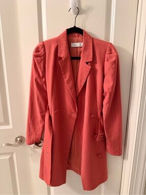 Adelyn Rae Coral Pinstripe Long Sleeve Blazer Dress
